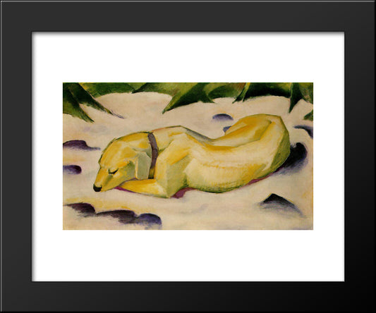Dog Lying In The Snow 20x24 Black Modern Wood Framed Art Print Poster by Marc, Franz