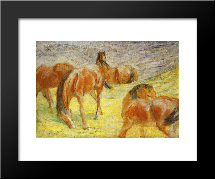 Grazing Horses 20x24 Black Modern Wood Framed Art Print Poster by Marc, Franz