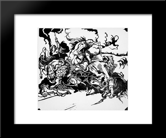 Lion Hunt (After Delacroix) 20x24 Black Modern Wood Framed Art Print Poster by Marc, Franz