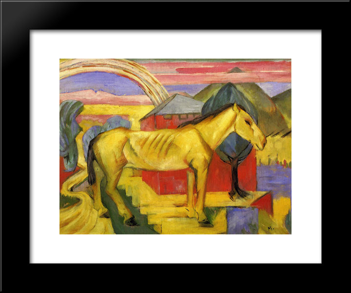 Long Yellow Horse 20x24 Black Modern Wood Framed Art Print Poster by Marc, Franz