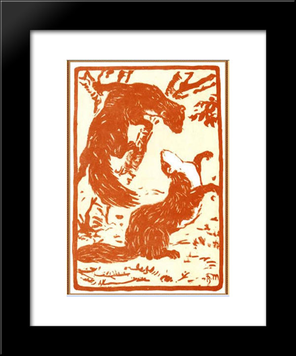 Playing Weasels 20x24 Black Modern Wood Framed Art Print Poster by Marc, Franz