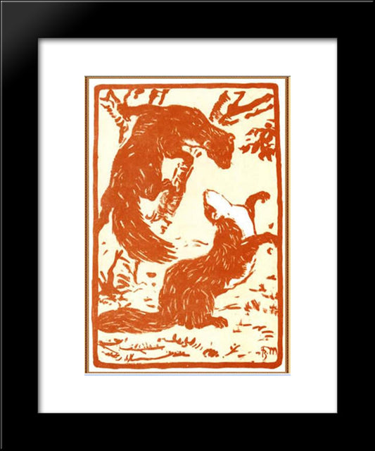 Playing Weasels 20x24 Black Modern Wood Framed Art Print Poster by Marc, Franz