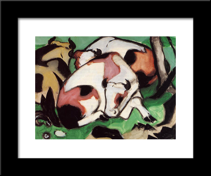 Resting Cows 20x24 Black Modern Wood Framed Art Print Poster by Marc, Franz