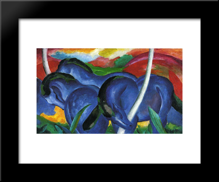 The Large Blue Horses 20x24 Black Modern Wood Framed Art Print Poster by Marc, Franz