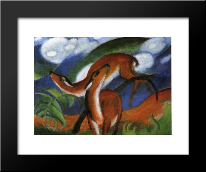 The Red Deer 20x24 Black Modern Wood Framed Art Print Poster by Marc, Franz