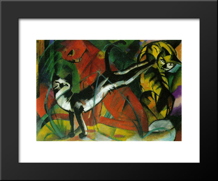 Three Cats 20x24 Black Modern Wood Framed Art Print Poster by Marc, Franz