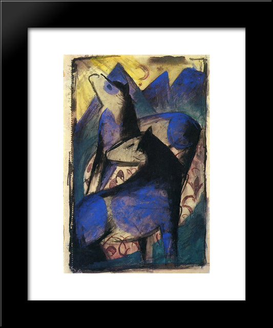 Two Blue Horses 20x24 Black Modern Wood Framed Art Print Poster by Marc, Franz