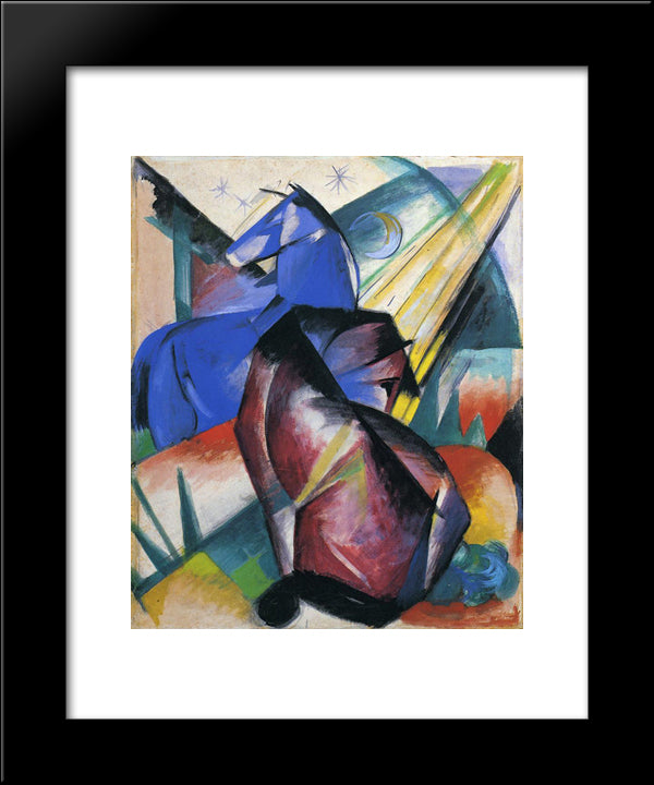 Two Horses, Red And Blue 20x24 Black Modern Wood Framed Art Print Poster by Marc, Franz