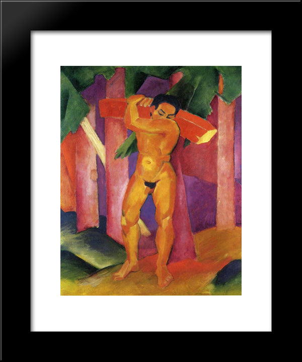 Woodcutter 20x24 Black Modern Wood Framed Art Print Poster by Marc, Franz