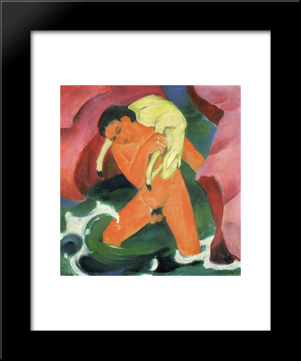 Young Boy With A Lamb 20x24 Black Modern Wood Framed Art Print Poster by Marc, Franz
