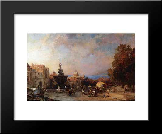 A Market In Naples 20x24 Black Modern Wood Framed Art Print Poster by Unterberger, Franz Richard