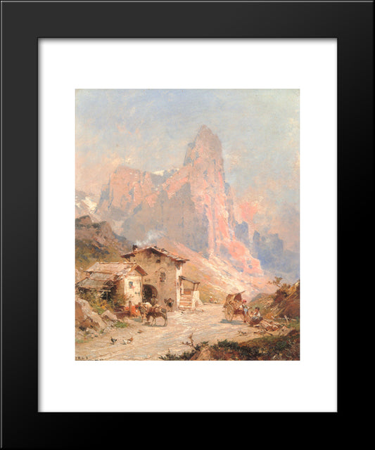 Figures In A Village In The Dolomites 20x24 Black Modern Wood Framed Art Print Poster by Unterberger, Franz Richard