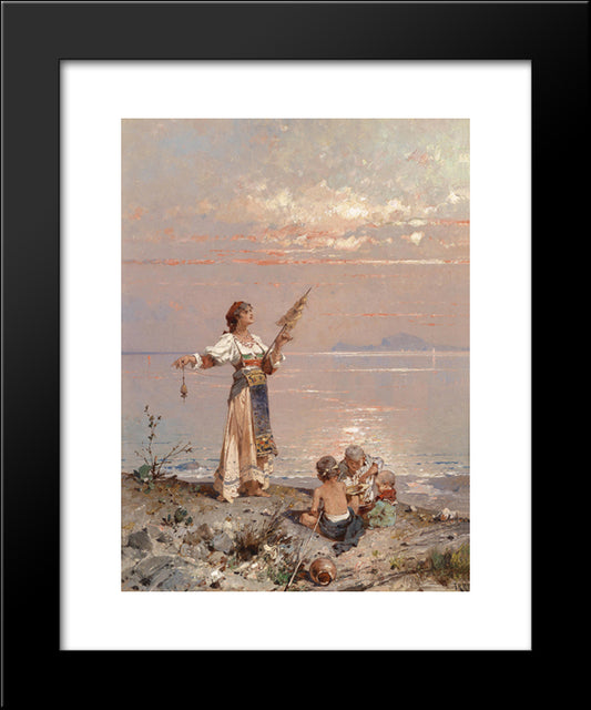 In The Bay Of Naples 20x24 Black Modern Wood Framed Art Print Poster by Unterberger, Franz Richard
