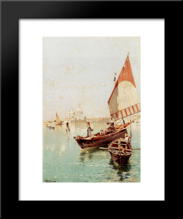 Sailboat In A Venetian Lagoon 20x24 Black Modern Wood Framed Art Print Poster by Unterberger, Franz Richard