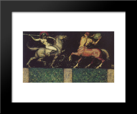 Amazon And Centaur 20x24 Black Modern Wood Framed Art Print Poster by Stuck, Franz