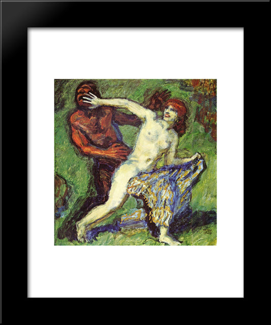 Fishing Game (Faun And Nymph) 20x24 Black Modern Wood Framed Art Print Poster by Stuck, Franz