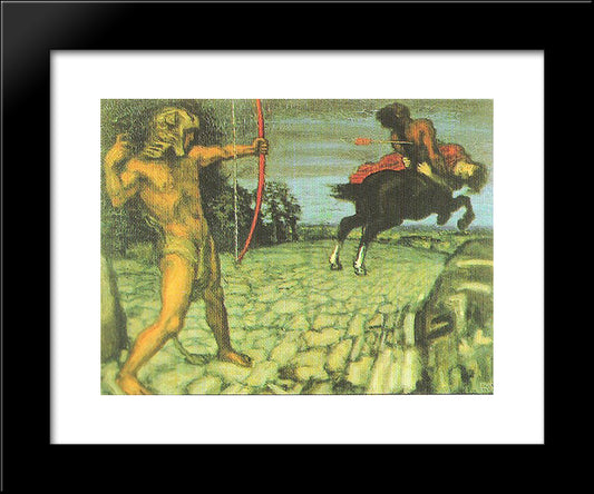 Heracles Kills The Centaur Nessus To Save Deianira 20x24 Black Modern Wood Framed Art Print Poster by Stuck, Franz