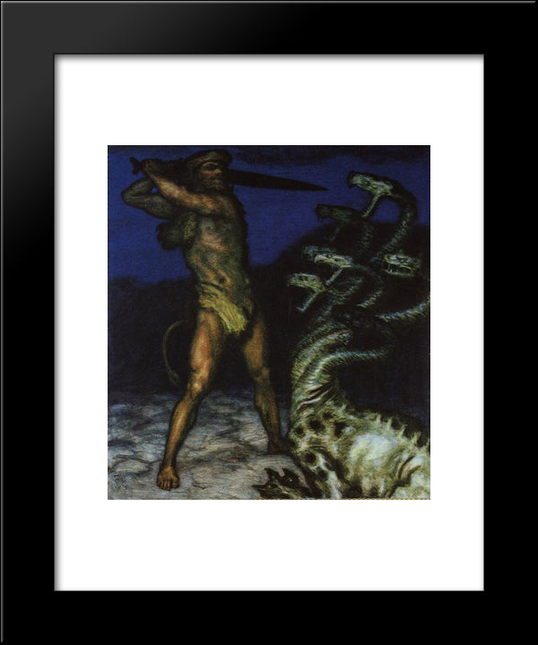 Hercules And The Hydra 20x24 Black Modern Wood Framed Art Print Poster by Stuck, Franz