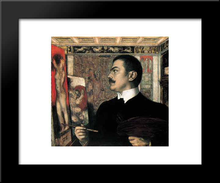 Self-Portrait In Studio 20x24 Black Modern Wood Framed Art Print Poster by Stuck, Franz