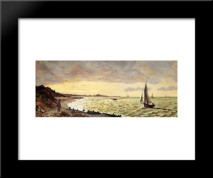 Beach At Sainte-Adresse 20x24 Black Modern Wood Framed Art Print Poster by Bazille, Frederic