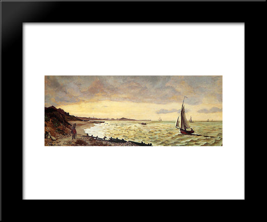 Beach At Sainte-Adresse 20x24 Black Modern Wood Framed Art Print Poster by Bazille, Frederic