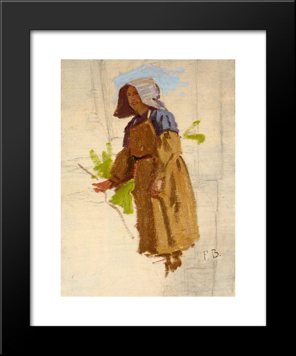 Grape Picker In A Cap I 20x24 Black Modern Wood Framed Art Print Poster by Bazille, Frederic