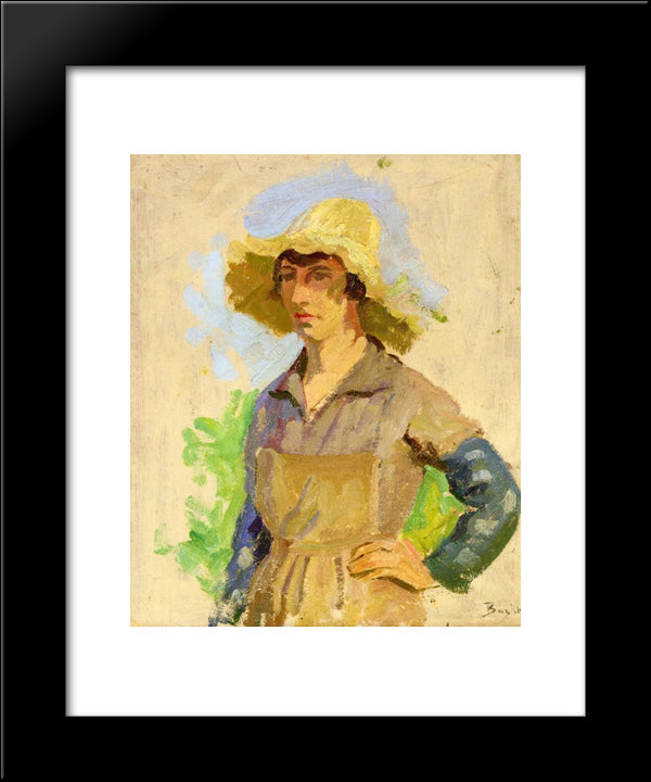 Grape Picker In A Yellow Hat 20x24 Black Modern Wood Framed Art Print Poster by Bazille, Frederic