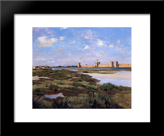 Landscape Of Aigues-Mortes 20x24 Black Modern Wood Framed Art Print Poster by Bazille, Frederic