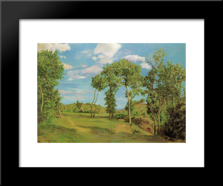 Landscape On The Shore Of Lez 20x24 Black Modern Wood Framed Art Print Poster by Bazille, Frederic