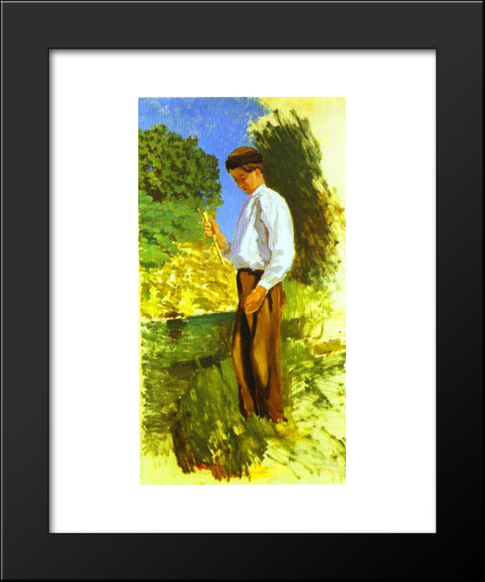 Louis Auriol Fishing 20x24 Black Modern Wood Framed Art Print Poster by Bazille, Frederic