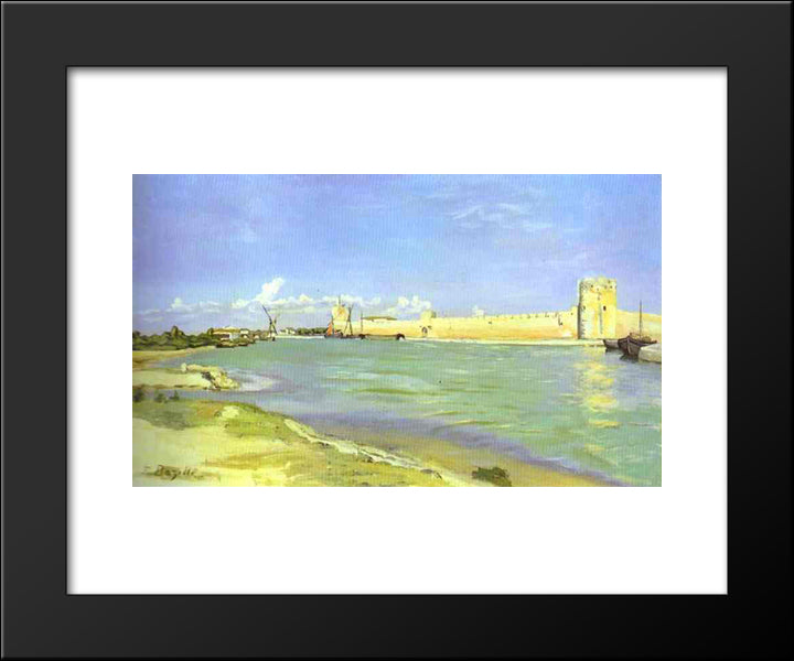 Mall Of Aigues-Mortes 20x24 Black Modern Wood Framed Art Print Poster by Bazille, Frederic