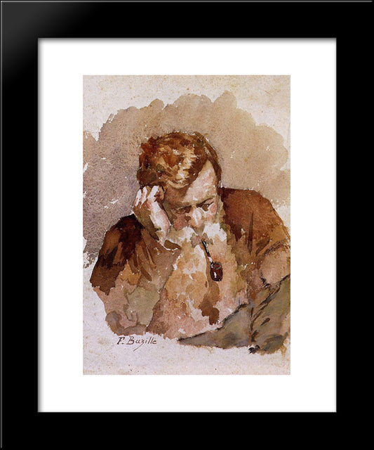 Man With A Pipe 20x24 Black Modern Wood Framed Art Print Poster by Bazille, Frederic