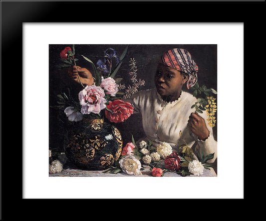 Negress With Peonies 20x24 Black Modern Wood Framed Art Print Poster by Bazille, Frederic