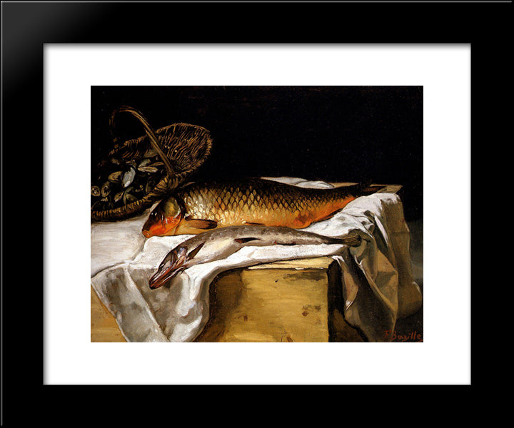 Still Life With Fish 20x24 Black Modern Wood Framed Art Print Poster by Bazille, Frederic