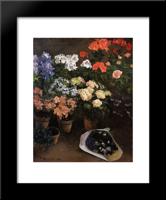 Study Of Flowers 20x24 Black Modern Wood Framed Art Print Poster by Bazille, Frederic