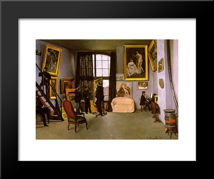 The Artist'S Studio, Rue De La Condamine 20x24 Black Modern Wood Framed Art Print Poster by Bazille, Frederic