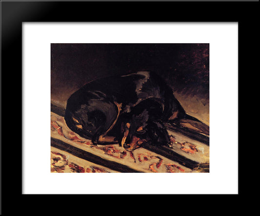The Dog Rita Asleep 20x24 Black Modern Wood Framed Art Print Poster by Bazille, Frederic