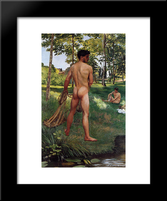 The Fisherman With A Net 20x24 Black Modern Wood Framed Art Print Poster by Bazille, Frederic