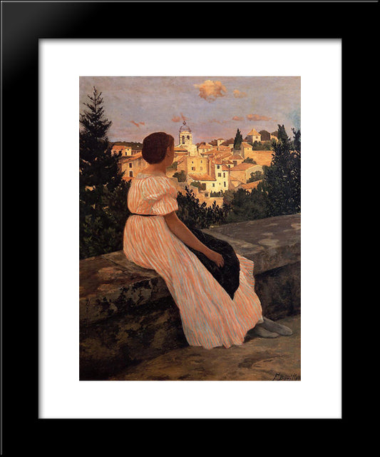 The Pink Dress 20x24 Black Modern Wood Framed Art Print Poster by Bazille, Frederic