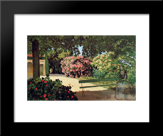 The Terrace At Meric (Oleander) 20x24 Black Modern Wood Framed Art Print Poster by Bazille, Frederic