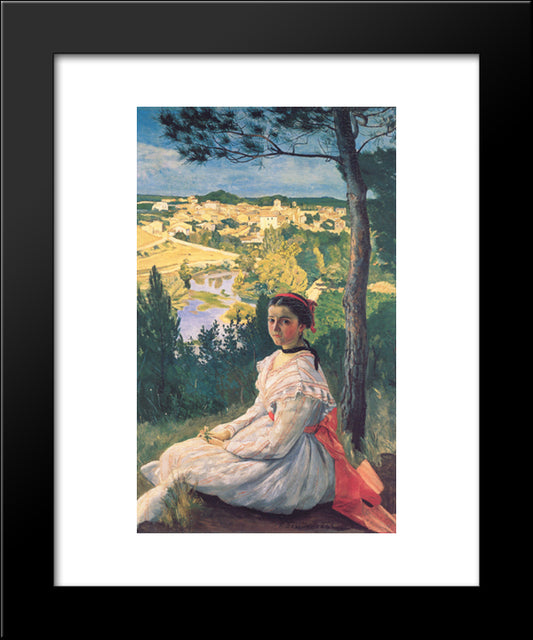 View Of The Village Of Castelnau-Le-Lez 20x24 Black Modern Wood Framed Art Print Poster by Bazille, Frederic