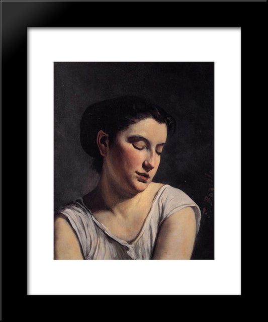 Young Woman With Lowered Eyes 20x24 Black Modern Wood Framed Art Print Poster by Bazille, Frederic