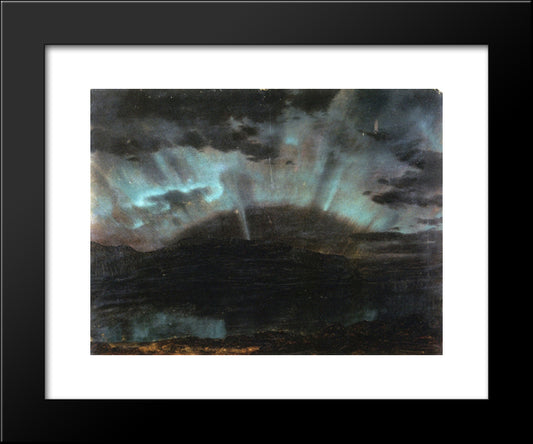 Aurora Borealis, Mt Desert Island, From Bar Harbor, Maine 20x24 Black Modern Wood Framed Art Print Poster by Church, Frederic Edwin