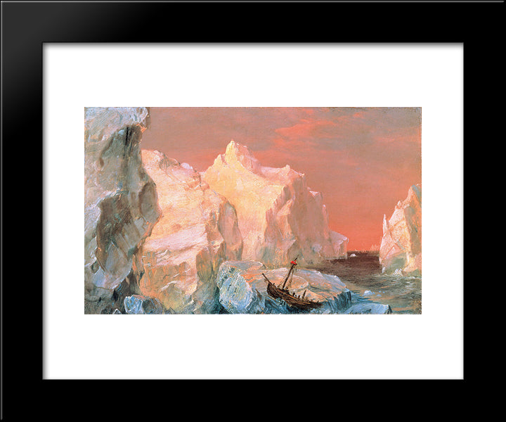 Icebergs And Wreck In Sunset 20x24 Black Modern Wood Framed Art Print Poster by Church, Frederic Edwin