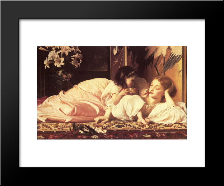 Mother And Child 20x24 Black Modern Wood Framed Art Print Poster by Leighton, Frederic