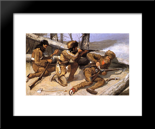 A Brush With The Redskins 20x24 Black Modern Wood Framed Art Print Poster by Remington, Frederic