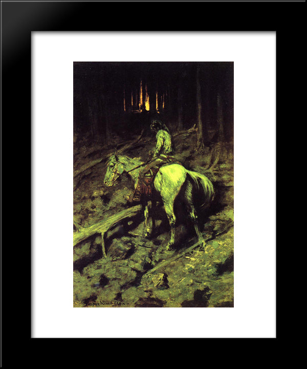 Apache Fire Signal 20x24 Black Modern Wood Framed Art Print Poster by Remington, Frederic