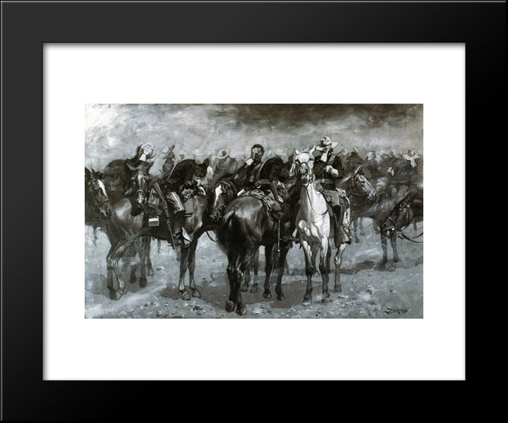 Cavalry In An Arizona Sandstorm 20x24 Black Modern Wood Framed Art Print Poster by Remington, Frederic