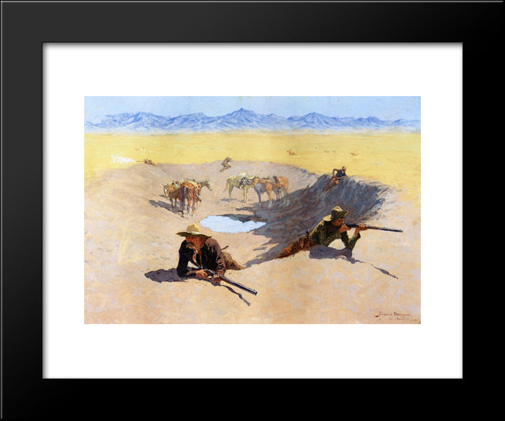 Fight For The Water Hole 20x24 Black Modern Wood Framed Art Print Poster by Remington, Frederic