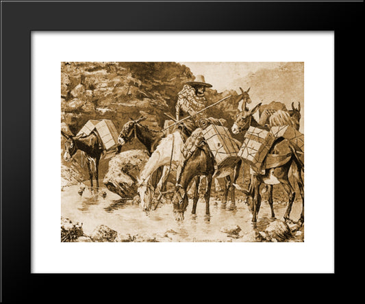 Mule Train Crossing The Sierras 20x24 Black Modern Wood Framed Art Print Poster by Remington, Frederic